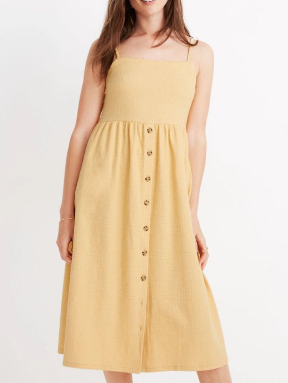 Madewell Cami Button Front Midi Dress Sun-Dried Wheat Yellow Size XS